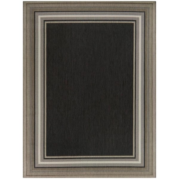 BALTA Kalena Charcoal 7 ft. 10 in. x 10 ft. Border Indoor/Outdoor Area Rug