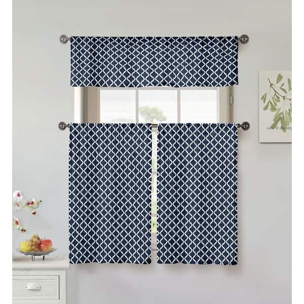 HOME MAISON Royal Blue Geometric Rod Pocket Room Darkening Curtain - 15 in. W x 58 in. L (Set of 2)