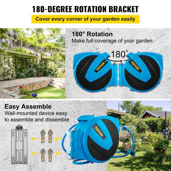 Retractable Hose Reel 1/2 in. x 75 ft. Wall Mounted Garden Hose Reel with  Swivel Bracket and 7 Pattern Nozzle Water Hose