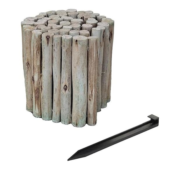 72 in. L x 12 in. H x 1.25 in. D Garden Natural Eucalyptus Wood Landscape Edging Lawn Fence Borders with Anchoring Stake
