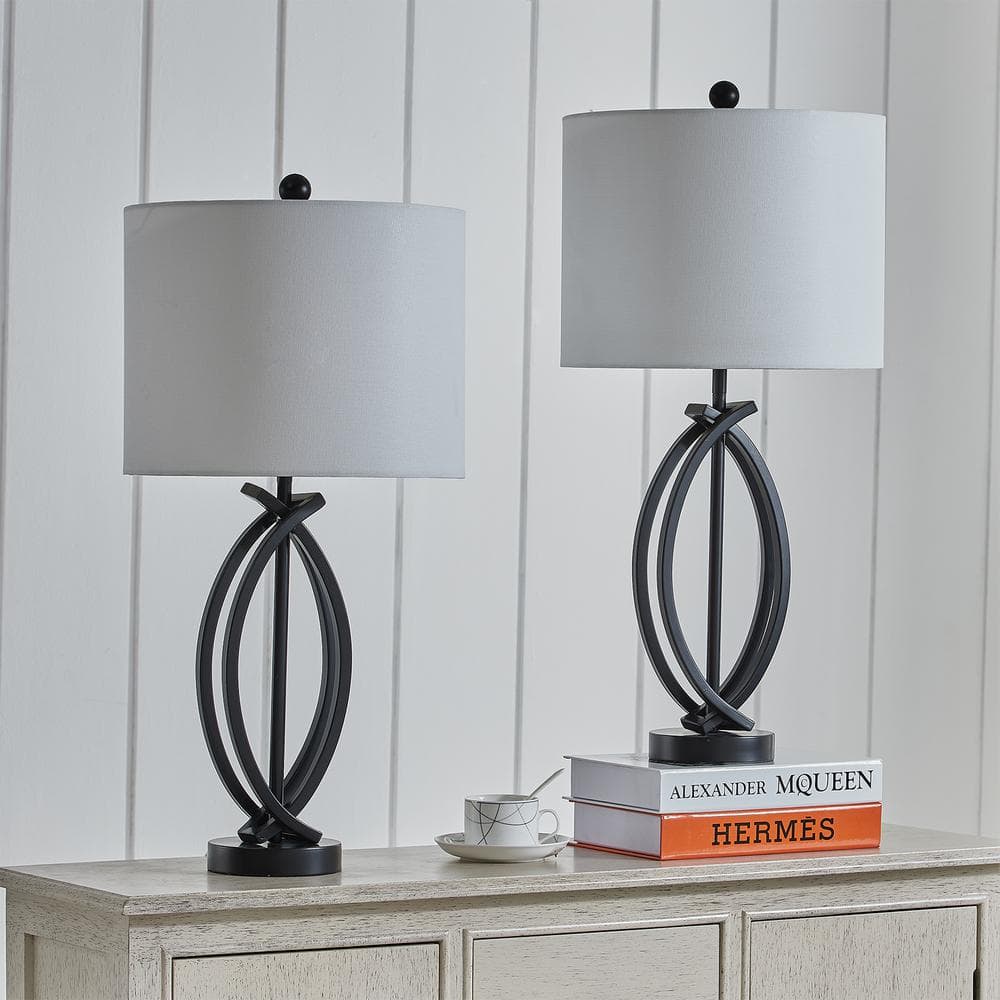 Maxax Cincinati 24 '' Black Table Lamp Set With White Shade Maxax Cincinati 24 '' Black Table Lamp Set With White Shade