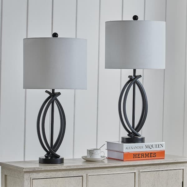 Cincinati 24 '' Black Table Lamp Set With White Shade (2-Pack）