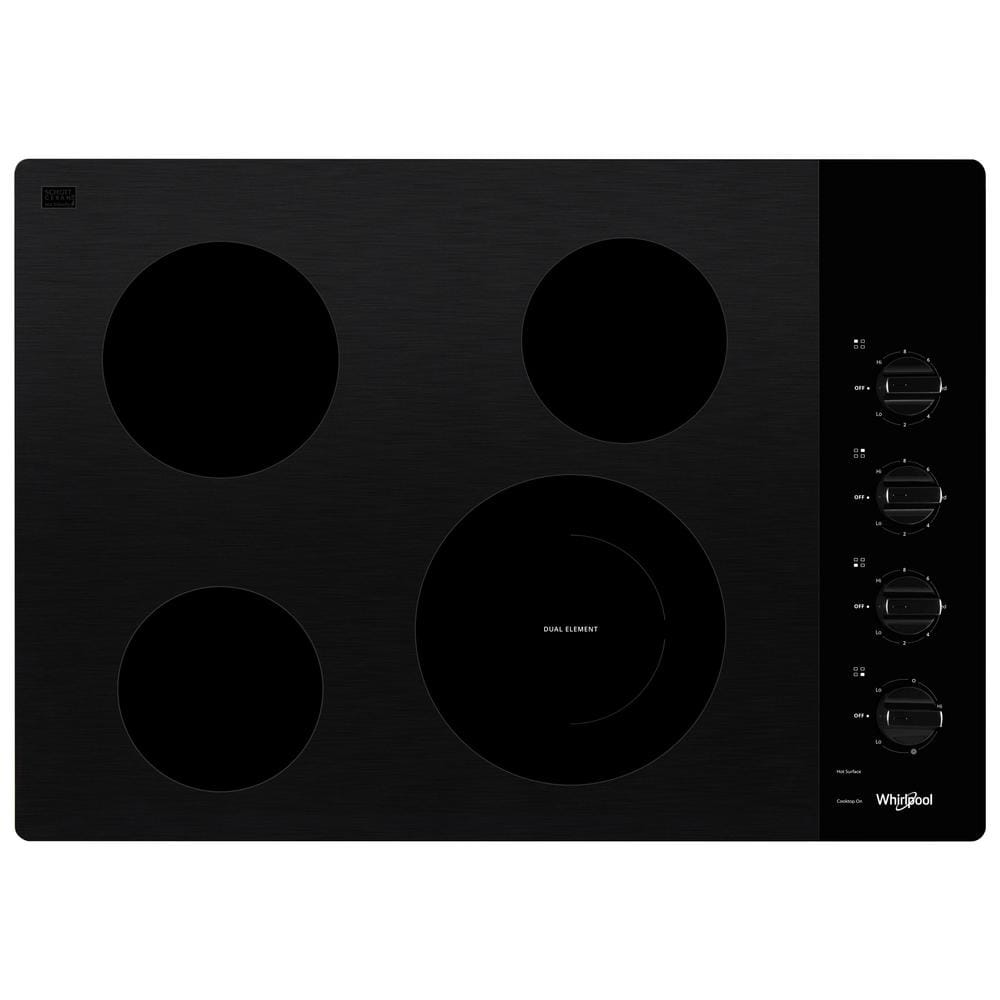 Whirlpool 30 in. Radiant Electric Ceramic Glass Cooktop in Black with 4 Elements including a Dual Radiant Element