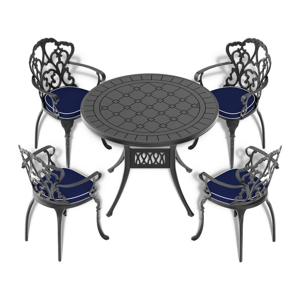 39.37 in Round Black Cast Aluminum Outdoor Dining Table