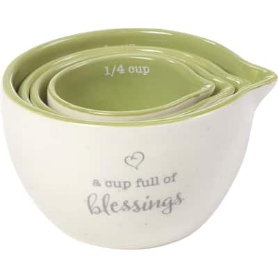 A Cup Full Of Blessings White And Green Ceramic Measuring Cup (Set of 4)