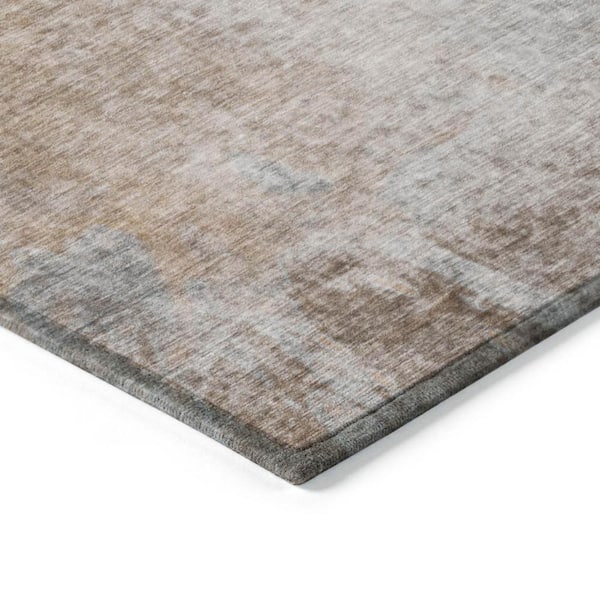 Brown and Off White 8 ft. Round Woven Abstract Round Indoor/Outdoor Area Rug