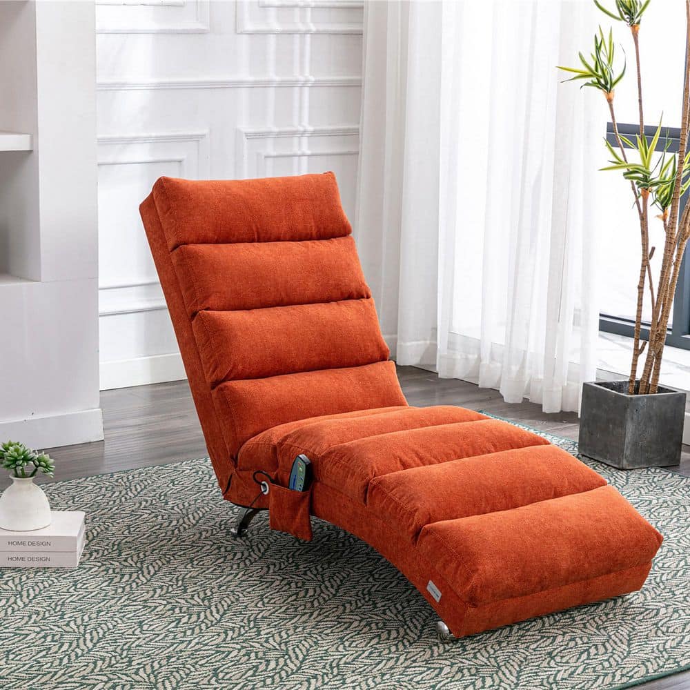 Seafuloy 58.27 in. Orange Linen Recliner / Massage Chaise Lounge with ...