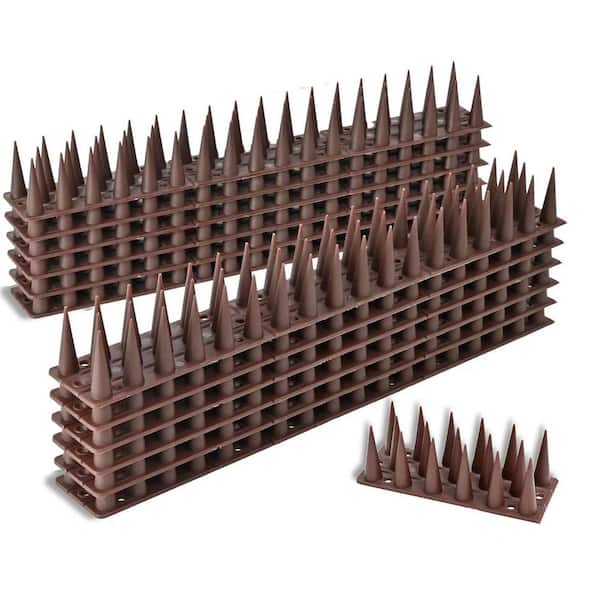 4 in. x 1.57 in. Plastic Bird Spikes for Blocking Little Robin, Pigeon, Squirrel, Raccoon and Cat in Brown (12-Pack)