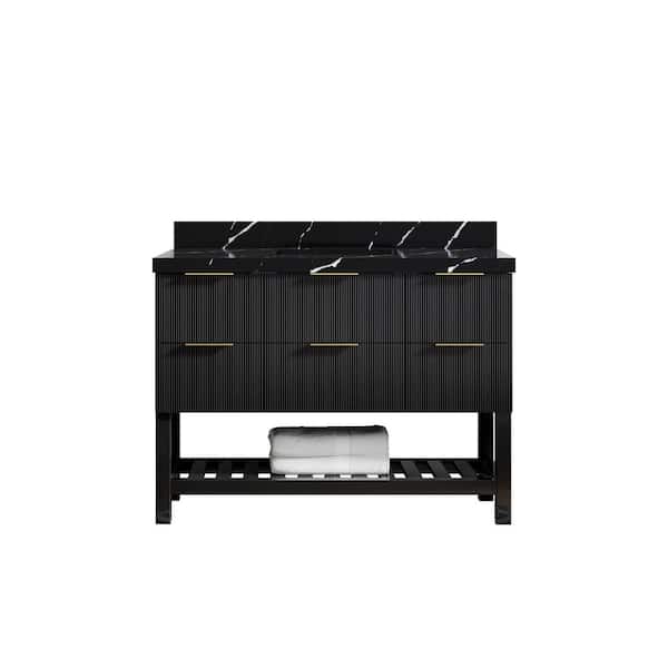 Willow Collections Catalina 48 in. W x 22 in. D x 36 in. H Single Sink Bath Vanity in Black with 2" Calacatta Black Qt. Top