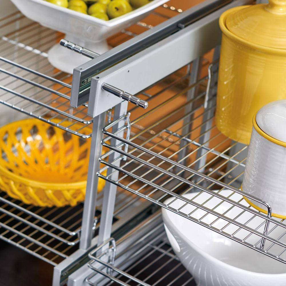 Silver Dual Tier Pullout Shelf Storage Organizer for Cabinets