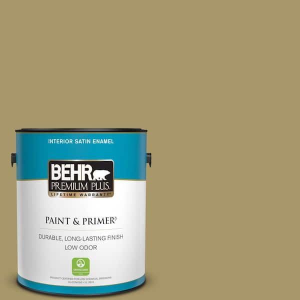 BEHR PREMIUM PLUS 1 gal. #PPU8-05 Eco Green Satin Enamel Low Odor Interior Paint & Primer