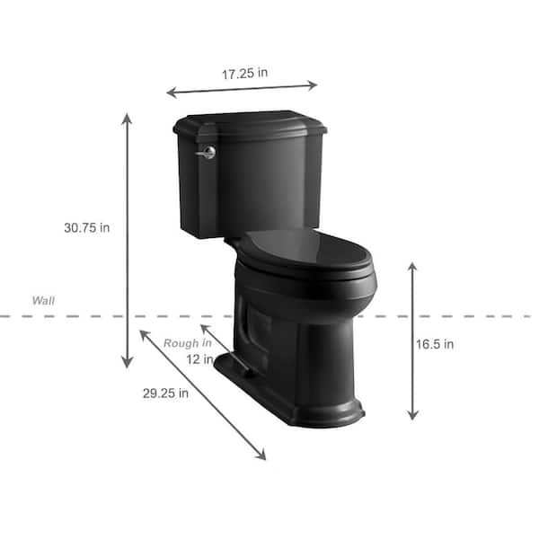 KOHLER - Devonshire 12 in. Rough In 2-Piece 1.28 GPF Single Flush Elongated Toilet in Black Black Seat Not Included