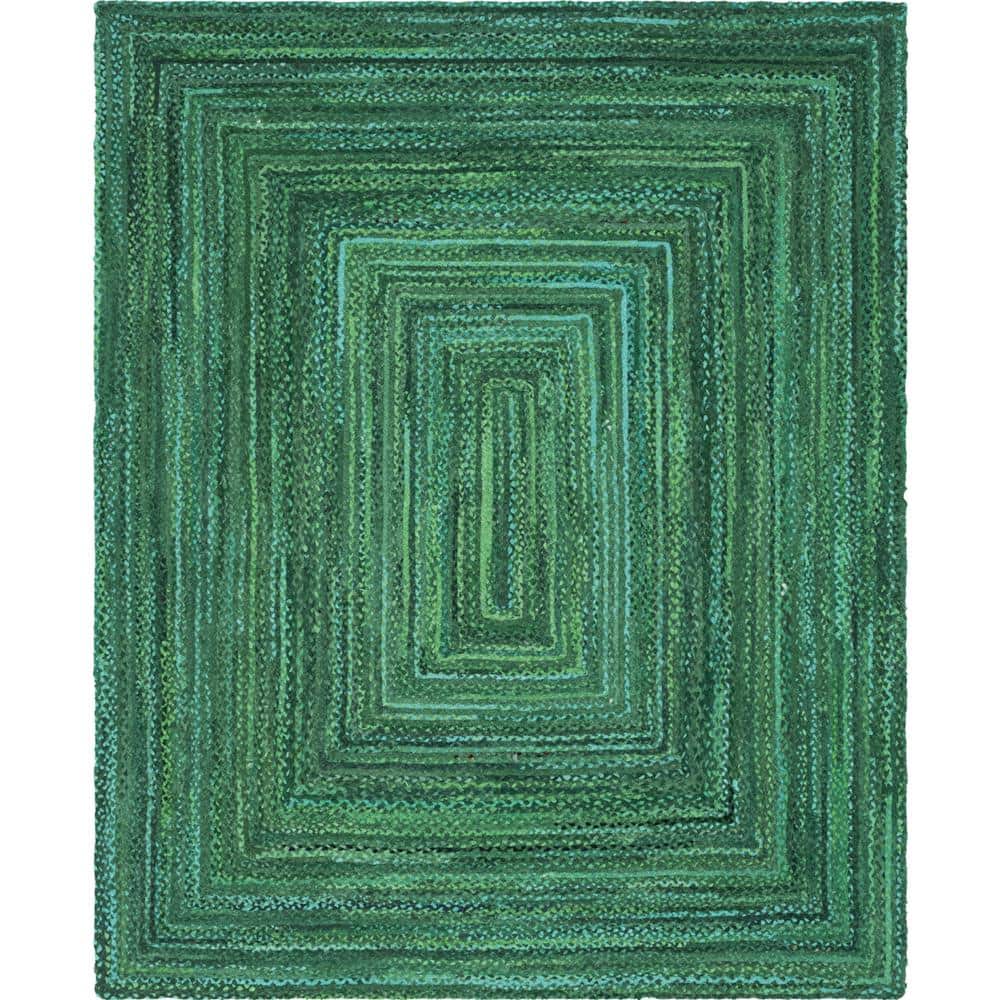 Handmade Green Braided Cotton Indoor Area Rug 8x10