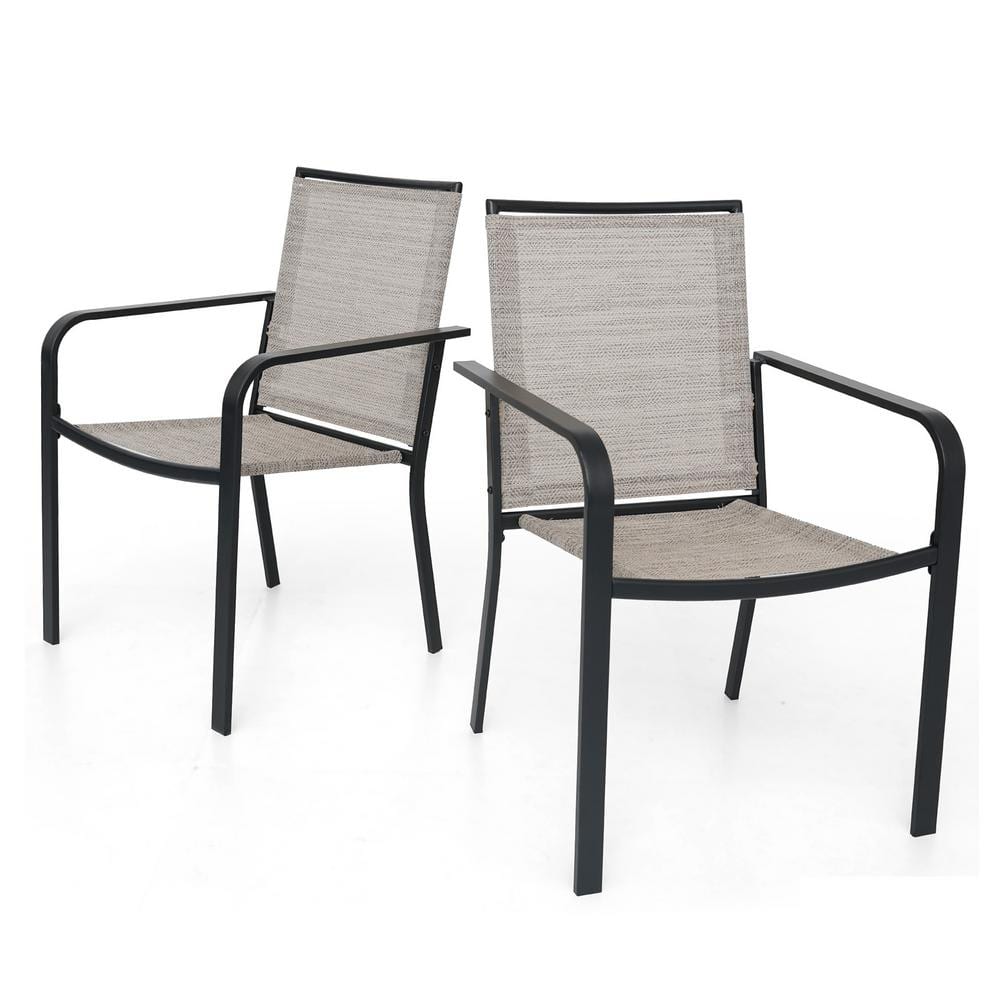 Stackable Metal Patio Outdoor Dining Chair-Beige (2 Chairs)