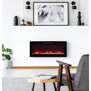 42 in. Wall Mount and Recessed Electric Fireplace in Black