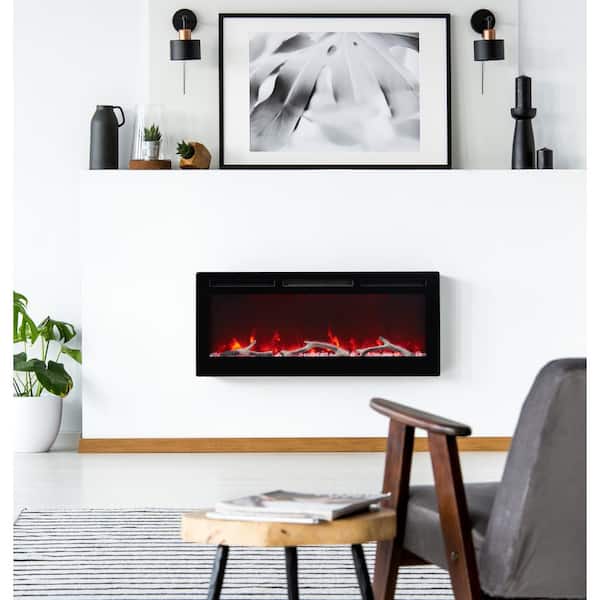 42 in. Wall Mount and Recessed Electric Fireplace in Black