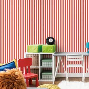 Tiny Tots 2 Red/White Matte Traditional Regency Stripe Design Non-Pasted Non-Woven Paper Wallpaper Roll