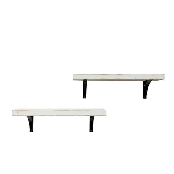 Del Hutson Designs Industrial Grace Simple 5.5in x 24in x 7in White Pine Wood Set of Two Floating Decorative Wall Shelves with Brackets