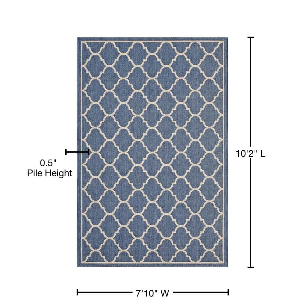 Elegant Blue and Beige Trellis 8'x10' Synthetic Area Rug