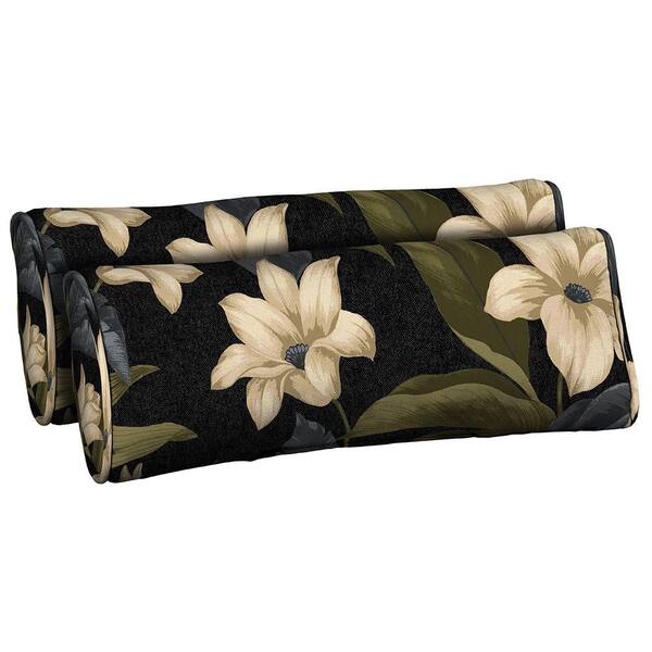 Hampton Bay Black Tropical Blossom Outdoor Bolster Pillow (2-Pack)