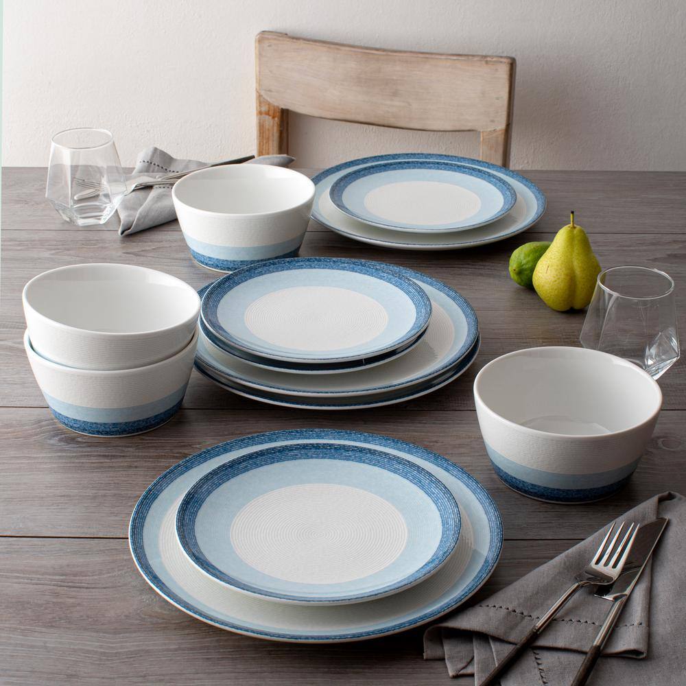 Sky Blue Porcelain Microwave-Safe Dinner Plates, Set of 4