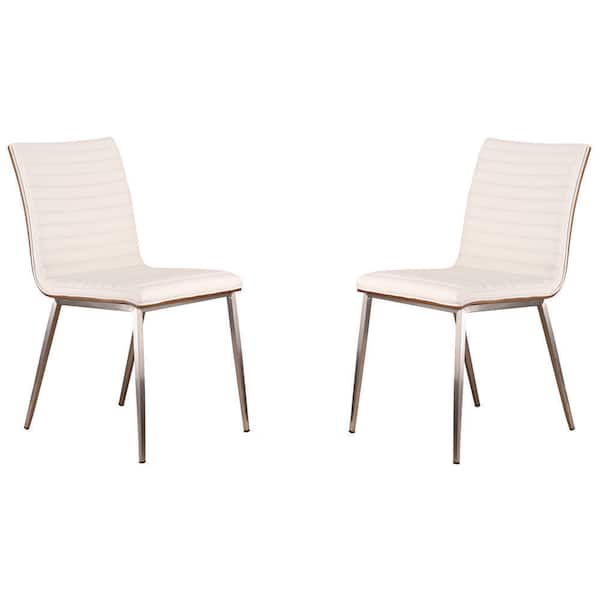 Cafe 34 in. White Faux Leather and Brushed Stainless Steel Dining Chair (Set of 2)