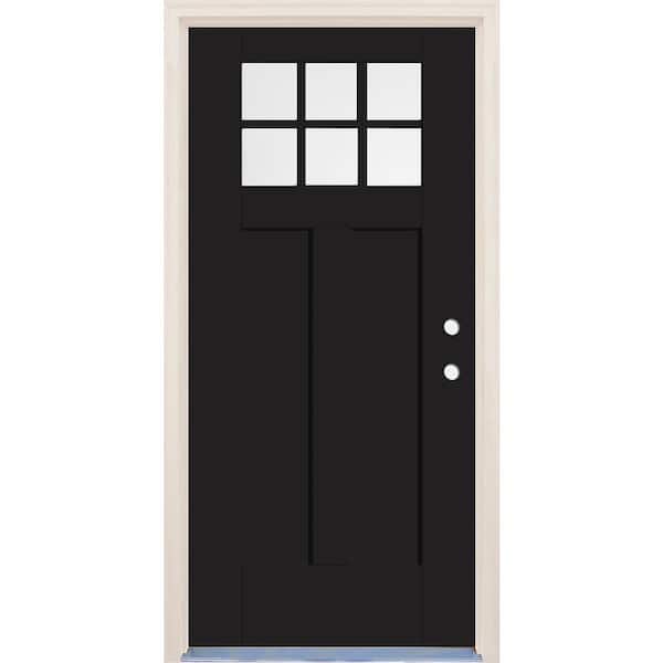 Builders Choice 36 in. x 80 in. Left-Hand 6-Lite Clear Glass Onyx Painted Fiberglass Prehung Front Door with 4-9/16 in. Frame