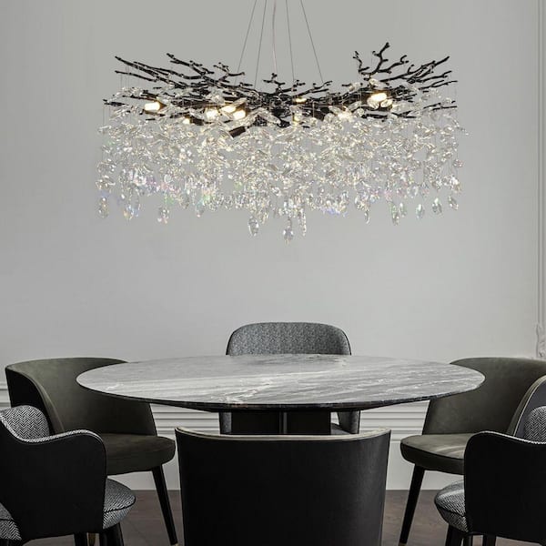 PUYRNF 40 in. 14-Light Black Tree Branch Kitchen Island Chandelier