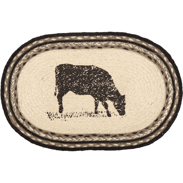 VHC BRANDS Sawyer Mill Cow 12 in. W x 18 in. L Beige/Cream Bleached White Asphalt Grey Taupe Jute Oval Placemat (Set of 6)