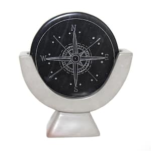 Compass Soapstone Sculpture, Light Gray Stone in Banana Fiber Box