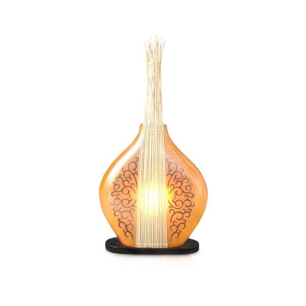 Jeffan Pinnacle 26 in. Amber Brown Table Lamp Accented With Natural Fiber And Scroll Design