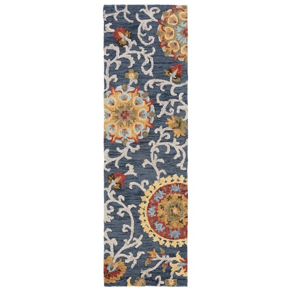 SAFAVIEH Blossom Navy/Multi 2 ft. x 8 ft. Bohemian Floral Runner Rug