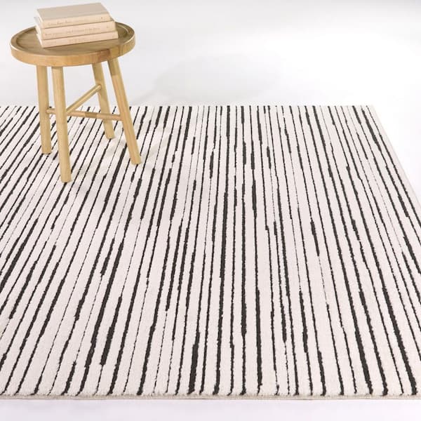 Monique Cream/Black 5 ft. x 7 ft. Abstract Stripe Area Rug