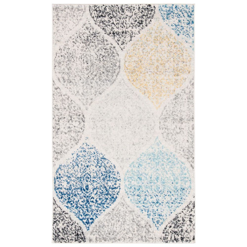 SAFAVIEH Madison Ivory/Blue 3 ft. x 5 ft. Medallion Geometric Area Rug ...