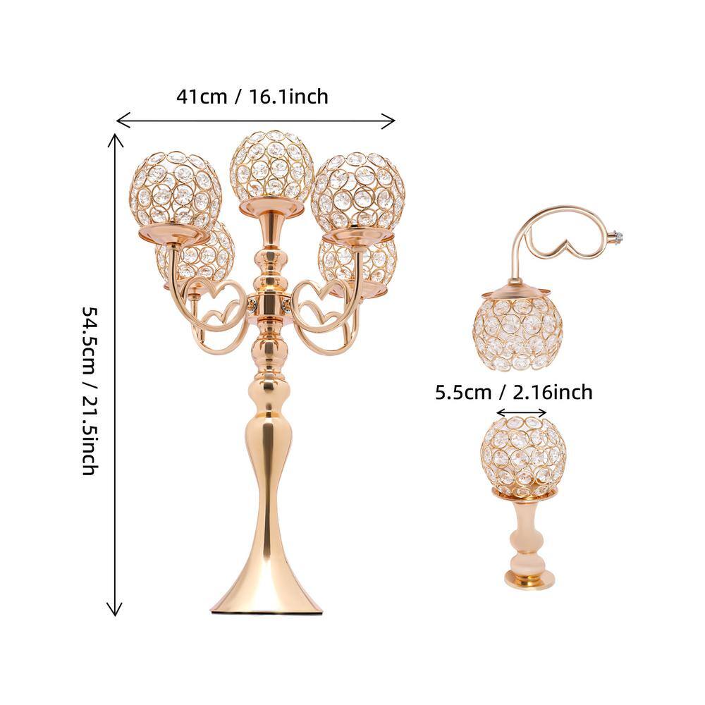 Gold Crystal 5-Arm Tabletop Candelabra Set