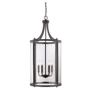 Penrose 16 in. W x 34 in. H 6-Light English Bronze Candlestick Pendant Light with Clear Glass