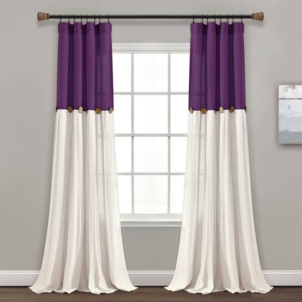 Linen Button Window Curtain Panels Single Purple/White 40X84 16T005421