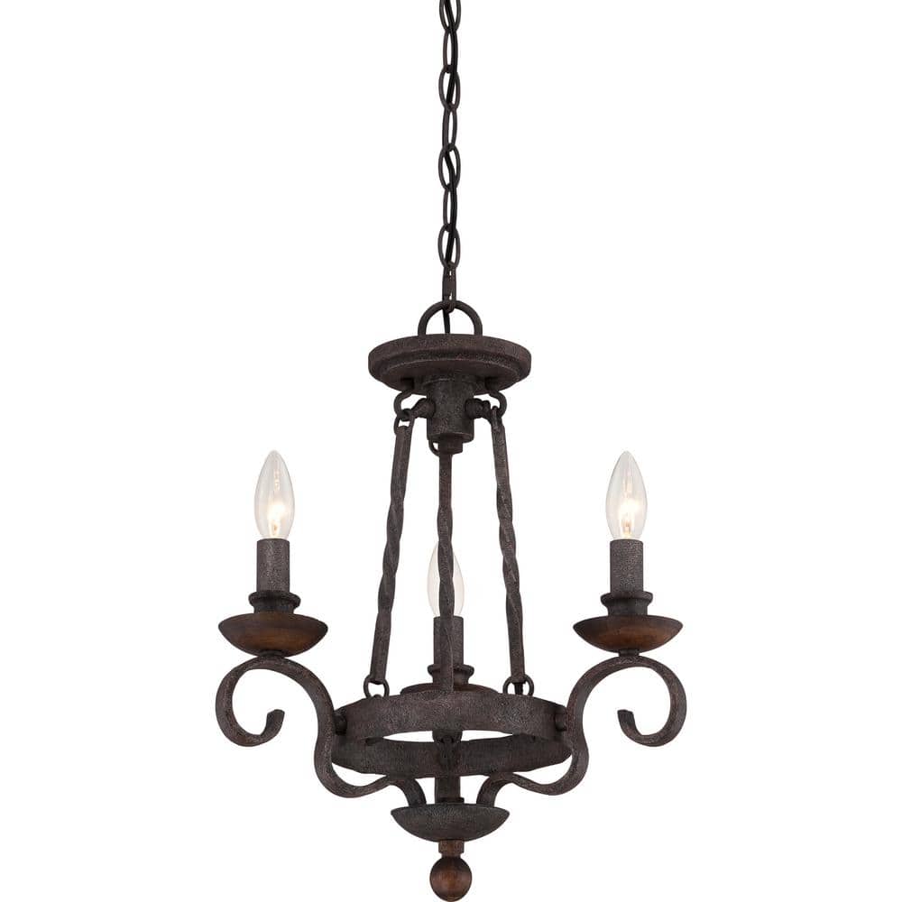 Rustic Black Mini 3-Light Candle Chandelier