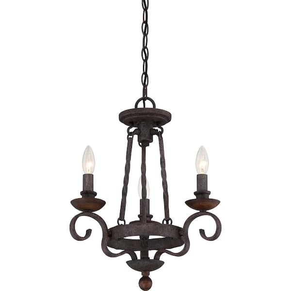 Noble 3-Light Rustic Black Candle-Style Chandelier
