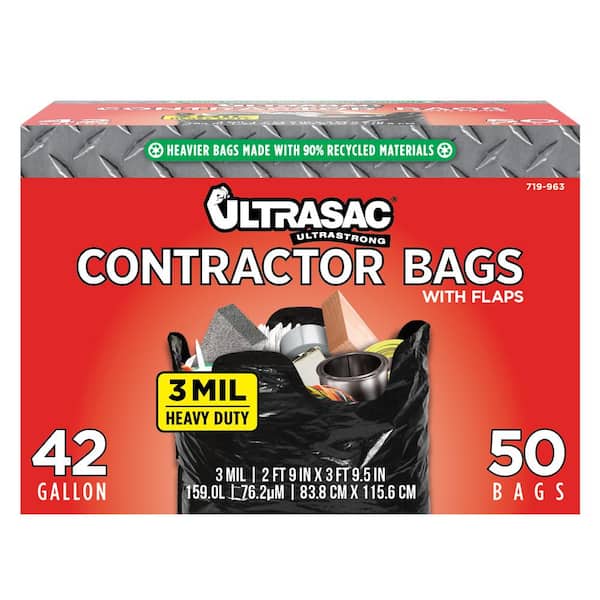 Ultrasac 42-Gallon Heavy Duty Contractor Bag with Flaps (50-Count) HMD  719963 - The Home Depot