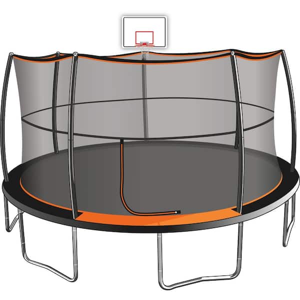 JUMPKING 15ft Trampoline 7 Legs/7 Poles with Basketball Hoop, Heavy Duty Backyard Trampoline for Kids and Family