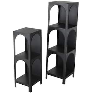 47 in. Tall Black Iron Stationary Shelving Unit Bookcase with Arched Openings (Set of 2)