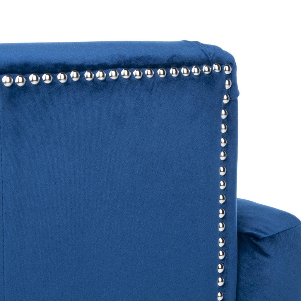 Navy Velvet Tufted Arm Chair with Espresso Wood Legs