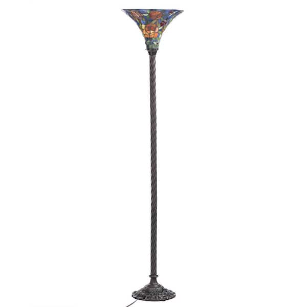 Warehouse of Tiffany 72 in. Antique Bronze Rose Stained Glass Floor Lamp with Foot Switch