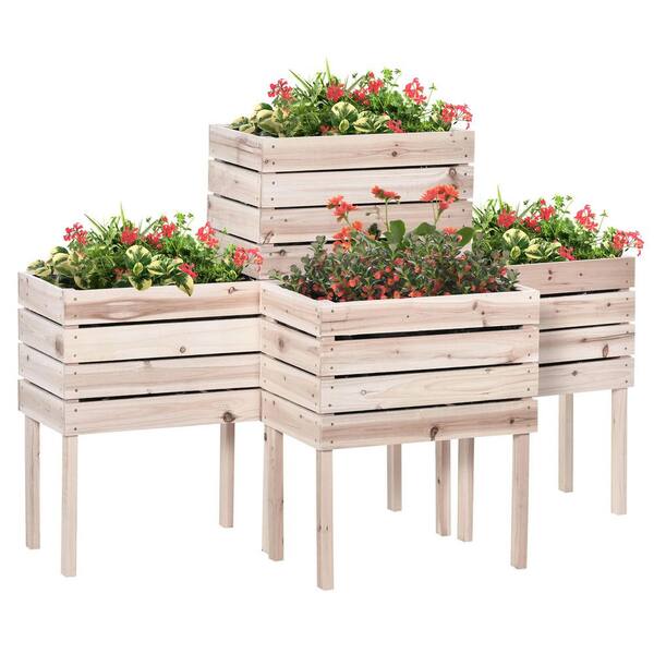 Outsunny 4-Piece Raised Garden Bed Kit - Self-Watering, Elevated Planter Boxes For Vegetables & Flowers