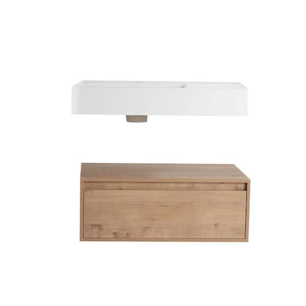 Jacques 29.5 in. W X 18.1 in. D x 15.8 in. H Floating Bath Vanity in Imitative Oak with White Resin Vanity Top