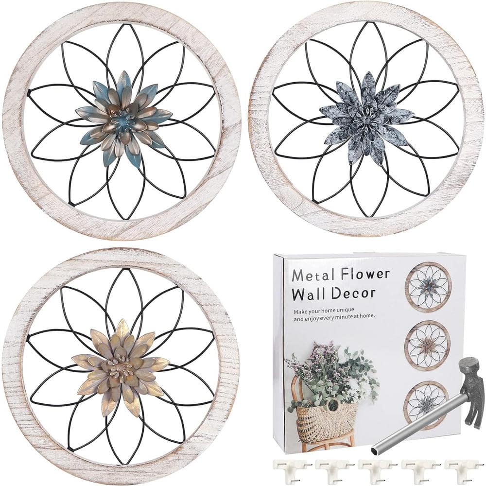 Round Farmhouse Wood and Metal Wall Decor Set