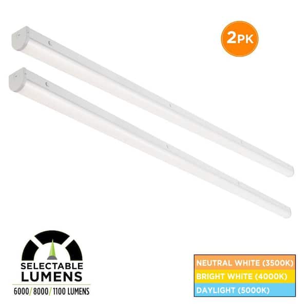 2-Pack 8 ft. Commercial Integrated LED White Strip Light Fixture Selectable 3500K/4000K/5000K, 6000/8000/11000 Lumens