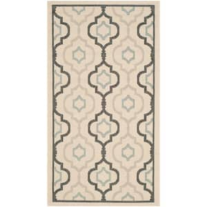 Courtyard Light Beige/Black Doormat 3 ft. x 5 ft. Geometric Indoor/Outdoor Patio Area Rug