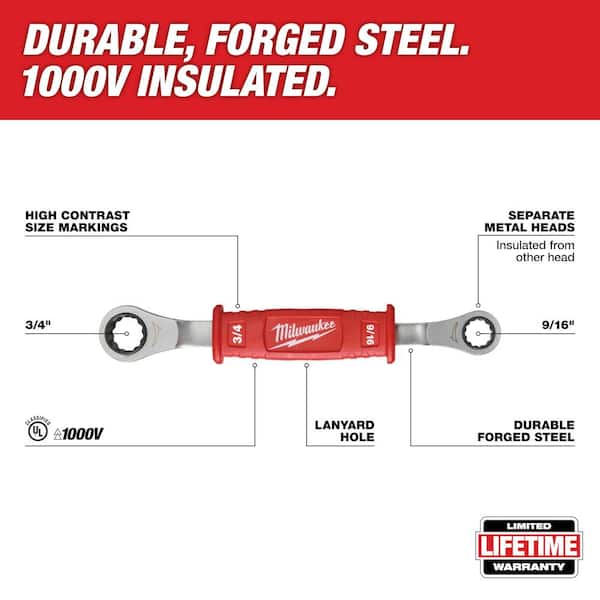 Linemans 2-in-1 Insulated Ratcheting Box Wrench